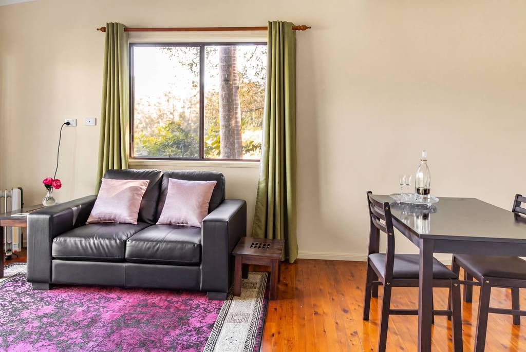 Cabin lounge with wood fireplace